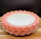 Vintage Hazel-Atlas Crinoline "Ripple Pink" Milk Glass Dinner Plate 9” Set Of 7