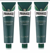 Proraso Shaving Cream, Eucalyptus and Menthol, 150ml Tube (3 Pack) Green Italy