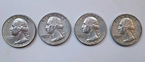 4 90% Silver Washington Quarters Average to Good Circulation  Random Dates