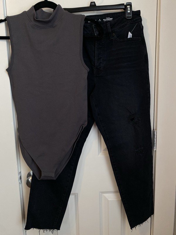 2 PcSet Old Navy Womens Black High Rise OG Jeans Sz 8 P,  Gray Bodysuit Sz M NWT