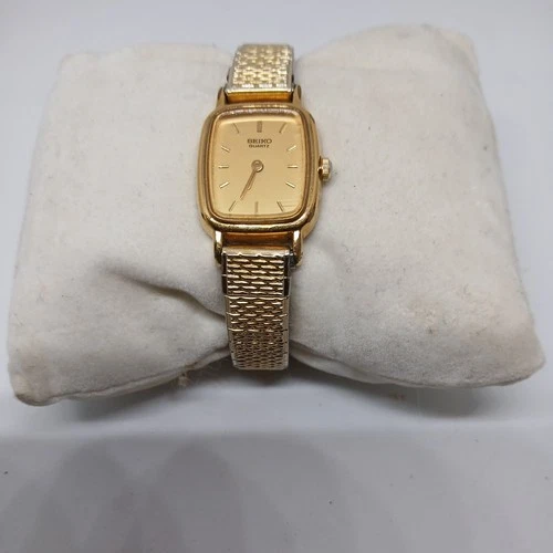 Vtg Seiko Watch Women 1N00-5K29 16mm Gold Tone Dial Stretch Band New Battery