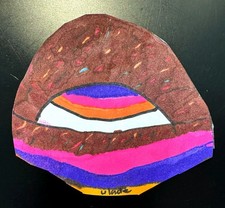 Original Kids Donut Artwork Cut Paper Drawing, Rainbow Jelly Center, Unframed