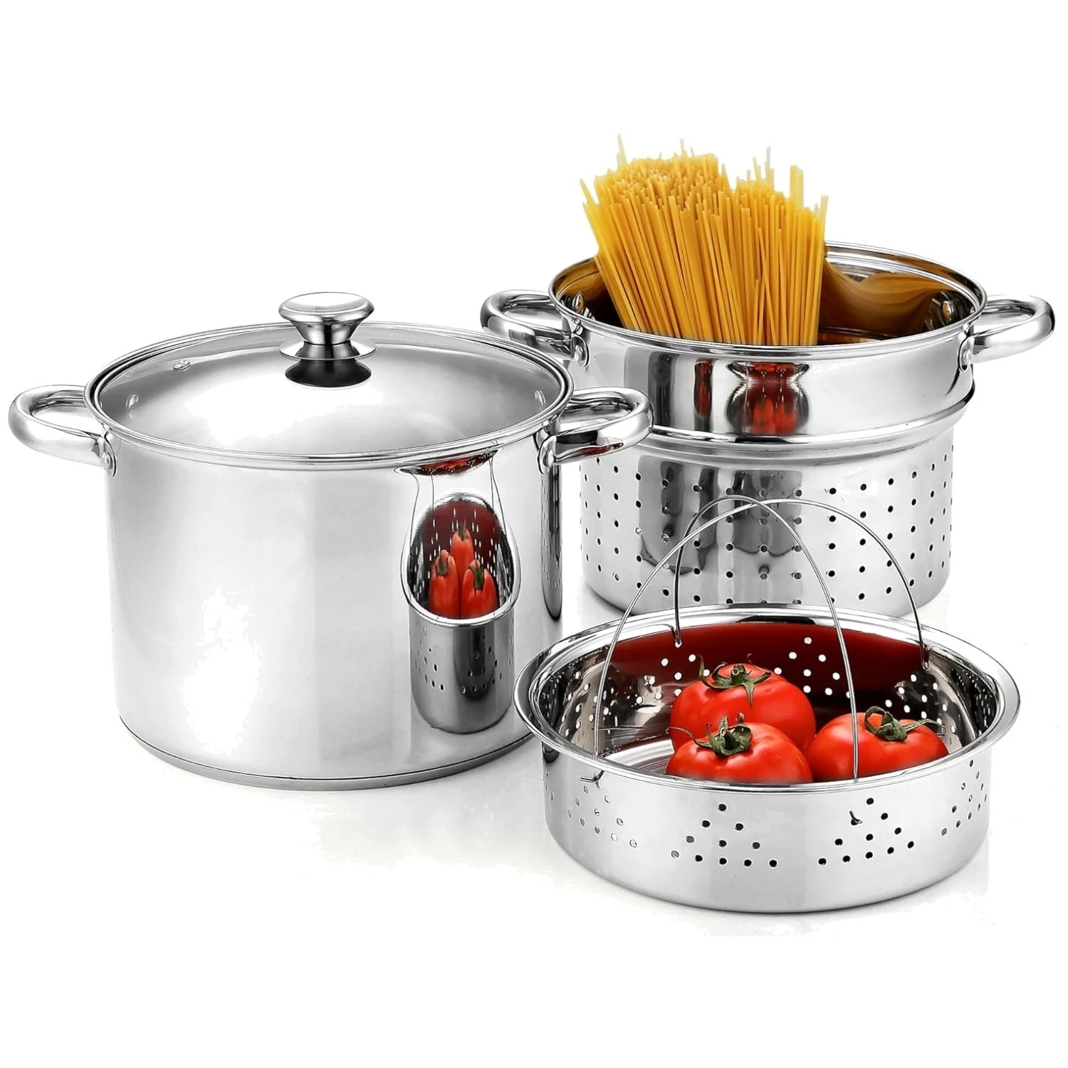 8 Qt Stainless Steel Pasta Pot Set with Strainer Lid