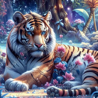 DIY Diamond Painting Vollbild Tiger König Fantasy Tiermotiv Wald Traum Wald