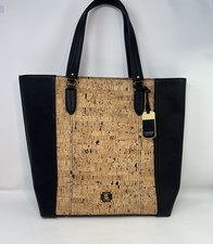 Lauren Ralph Lauren Leather And Cork Tote Bag Purse Large Goldtone Hardware