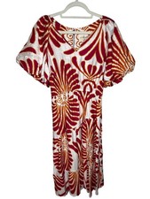 Umgee Dress Women Small Pink Orange Tropical Print Puff Sleeve Midi NWT Boho