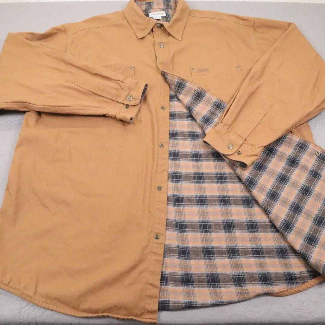 Carhartt Jacket Shacket Shirt Mens 2XL Brown Canvas Flannel Lined Snap S296 BRN