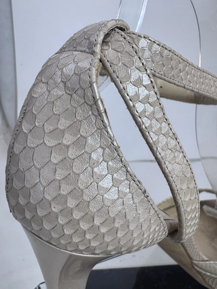 Jimmy Choo Sepatu Python Peep Toe Pumps Platforms Ankle Strap Blush Nude Sz 41 - image 3 of 4