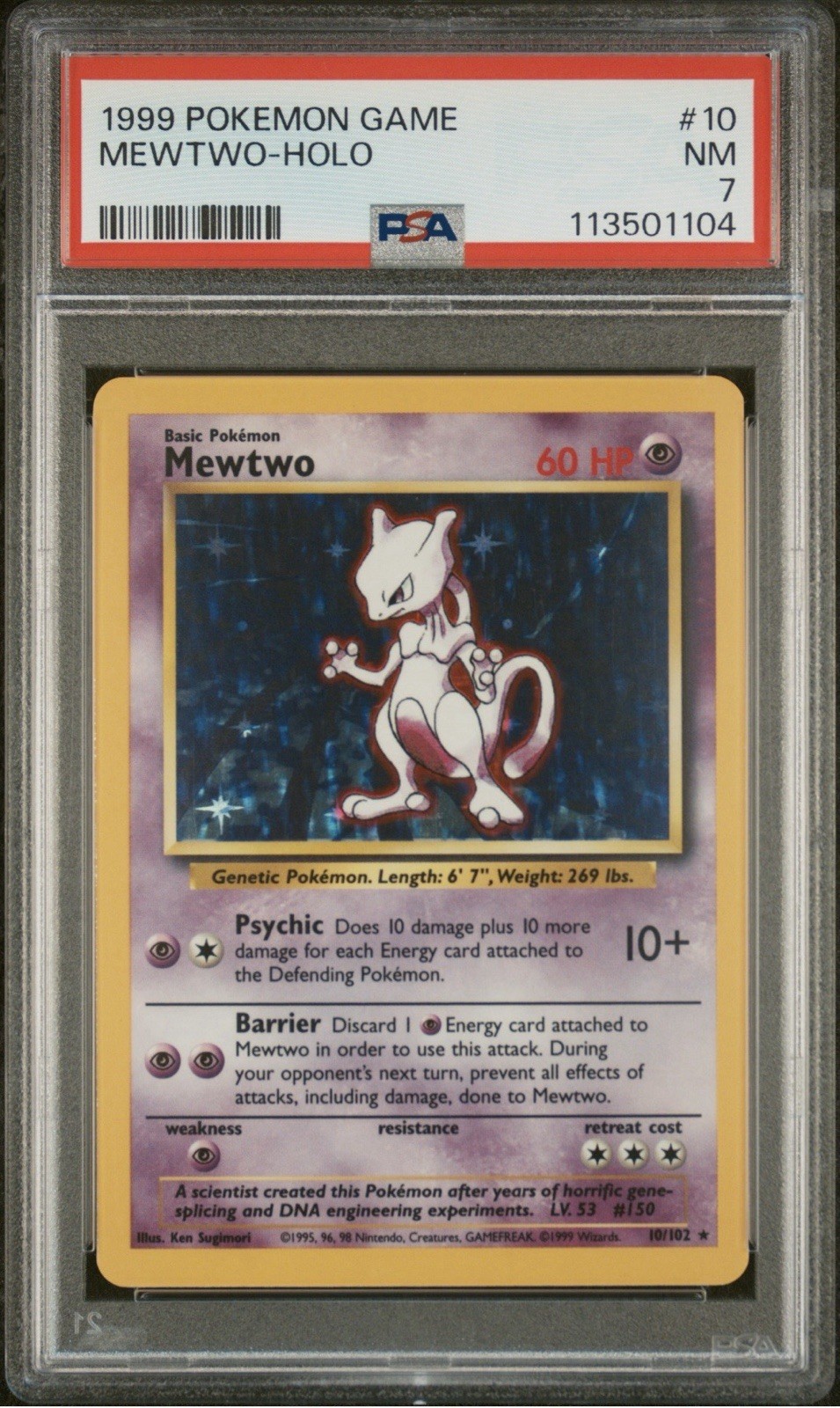 1999 POKEMON BASE SET UNLIMITED #10 MEWTWO-HOLO PSA 7