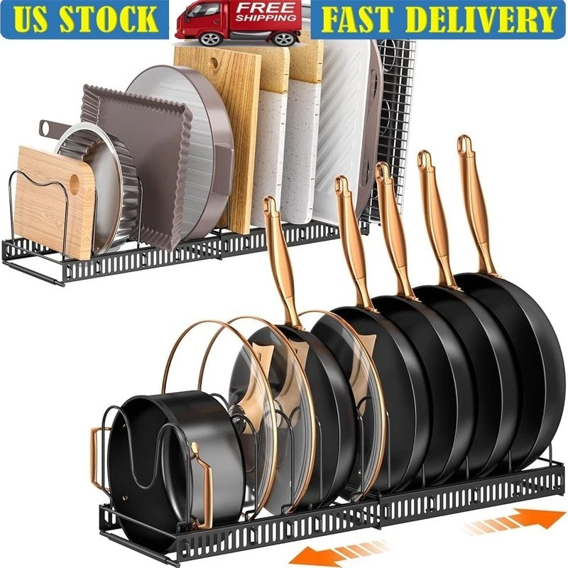 Expandable Pot & Pan Organizer Rack Adjustable Storage Kitchen Cabinet US