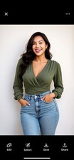 NWT Cider Olive Green V Neck Shirt Bodysuit Size 0XL