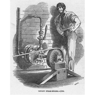 Eine rotierende Dampfmaschine - antiker Druck 1847