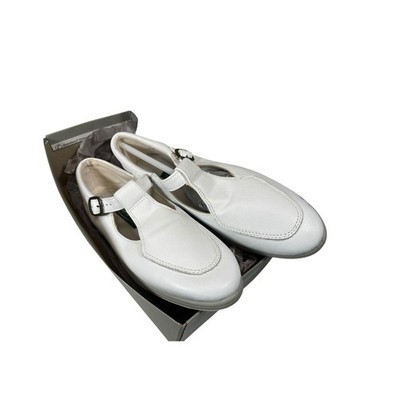 Easy Spirit 8 White Deva T-Strap Leather Flats Comfort Retro Cottagecore