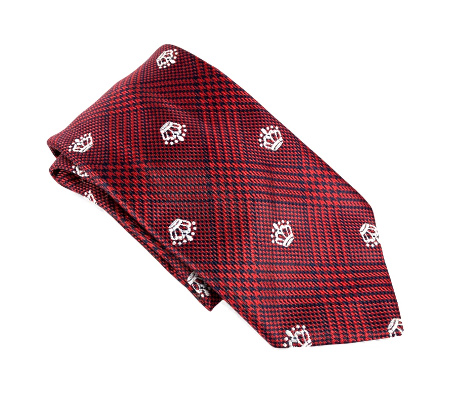 CORBATA DE CUELLO PARA HOMBRE DAMON de colección roja/azul marino pata de gallo a cuadros coronas bordadas rey Foto 2 de 4