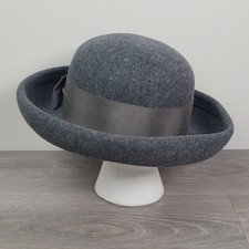 Betmar New York Women's Dark Gray Rolled Brim Wool Felt Hat Band Bow USA