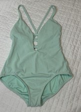 Mint Green Textured One-Piece Swimsuit with Lattice Front Crisscross Back M