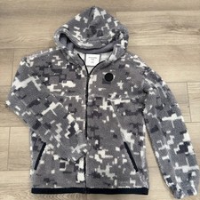 Abercrombie  Fitch Kids Sherpa Lined Zip Up Cozy Hoodie Gray White Camo 15/16