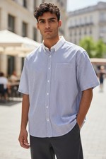Five Four Button Down Shirt Blue Striped Short Sleeve Size Large NWT