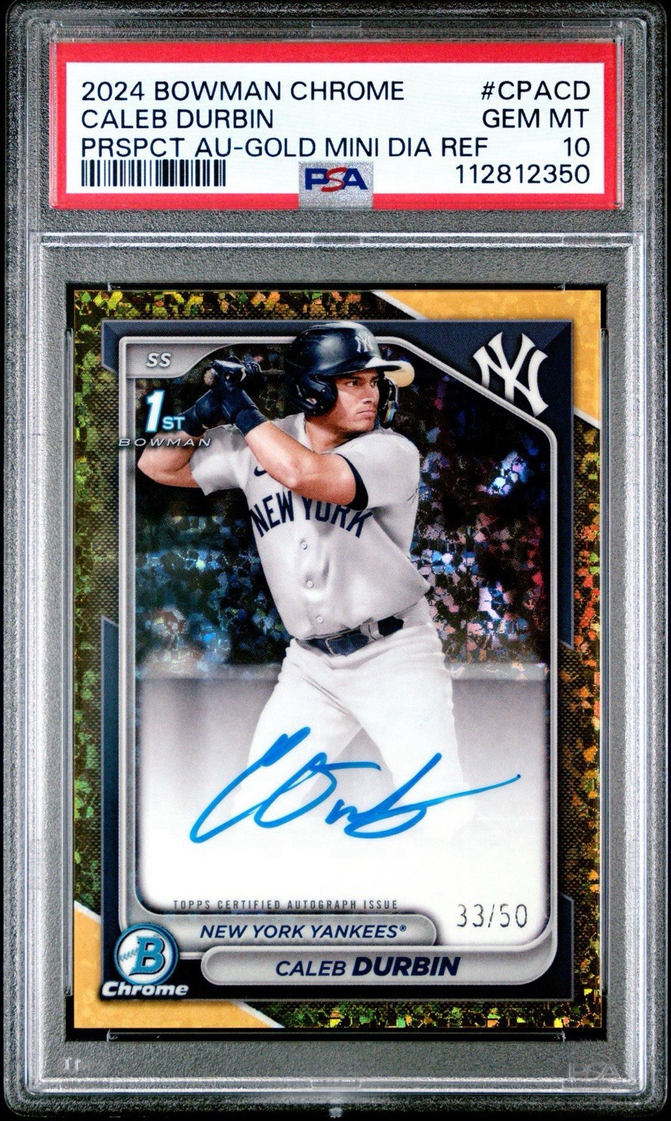 2024 Bowman Chrome Prospect Autograph Caleb Durbin #CPA-CD Gold Mini Diamond /50