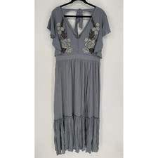 JOYFOLIE GIOVANNIS MAXI DRESS SWISS DOT DELICATE FLORAL SLATE BLUE XL NWT