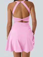 SOLD Halara SoftlyZero Airy Backless Twist Active Dress Romper Pink Size Small