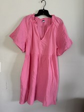 Old Navy Womens Bright Pink Cotton Guaze Split Neck Babydoll Dress, Size Medium 