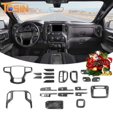 24x Black Wood Center Console Dash Interior Cover Kit For Chevy Silverado 19-25