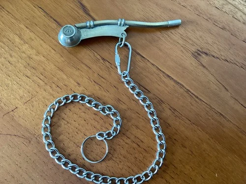 Vintage WW2 Plated Bosuns Whistle with Chain /  Military Crows Foot Marking