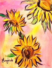 Guajardo Art Blooming Sunflowers 14X11 Canvas Neo Expressionism