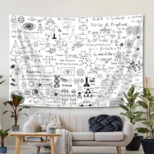 Math Tapestry, Educational Wall Art, White and Black Tapestry Wall Hanging for D