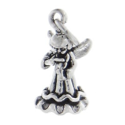 Angel Playing the Violin Fiddle 3D 925 Solid Sterling Silver Charm MADE IN USA