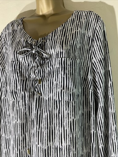 Womens Kaleidoscope Uk 16 Black&white Stripe Long Sleeve Casual Blouse Shirt - Picture 2 of 5