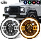 Pair 7" inch LED Headlights Hi/Lo RGB Skull DRL For Land Rover Defender 90 110