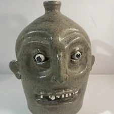 Marvin Bailey Primitive Folk Art Pottery Stoneware Glaze Face Jug Southern SC