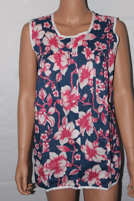 NEW   EASY ESSENTIALS SNAP FRONT SMOCK COBBLER APRON NAVY WITH HIBISCUS M 3X 4X