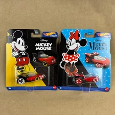 Hot Wheels Character Cars Disney Mickey Mouse & Minnie Mouse Lot 1:64 Diecast