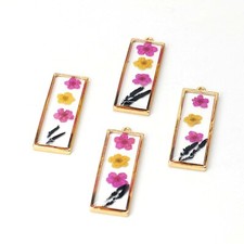 Clearance 8PCS Gold Tone Real Dry Flower Resin Rectangle Charm Pendant GBY421