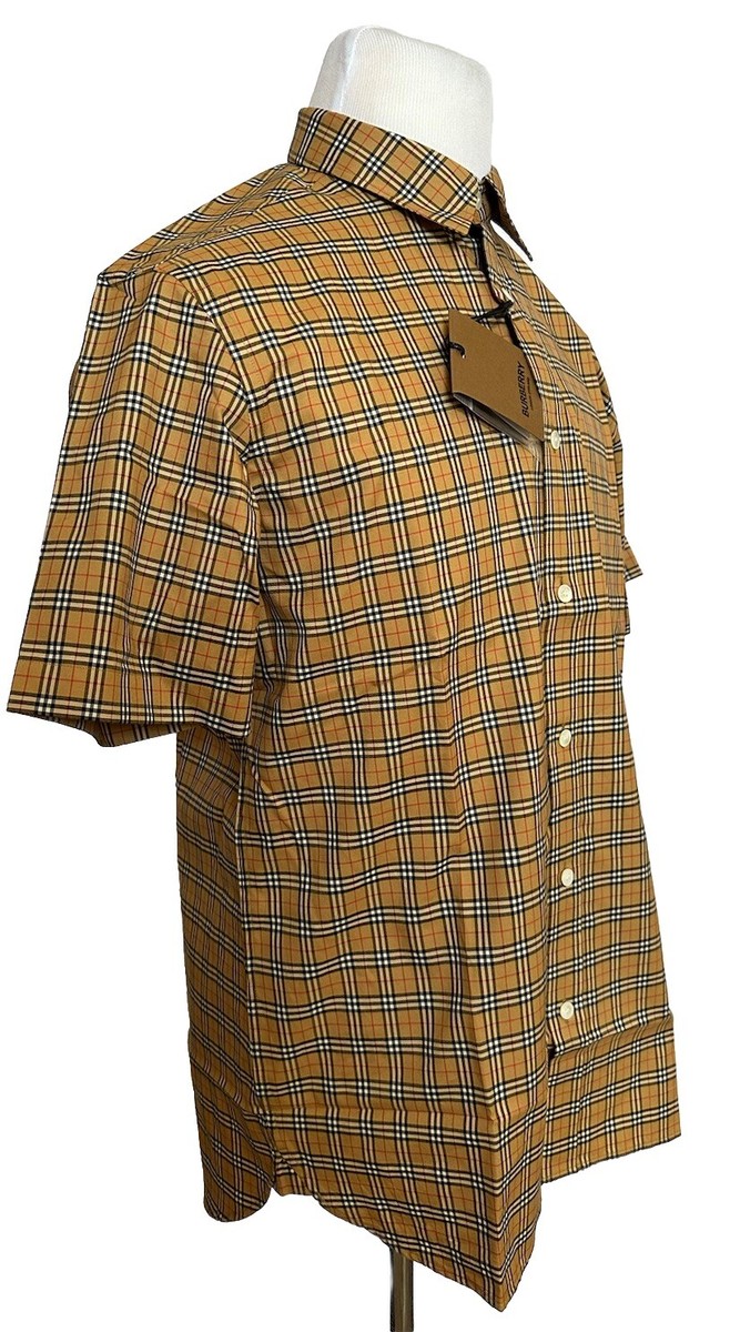Burberry Edward Antique Yellow IP Check Mens Cotton Short Burberry Edward Antique Yellow IP Check Mens Cotton Short