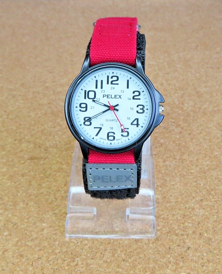 Gents Easy to Read White Dial Watch, with Red Nylon Strap  Pelex PLX-0011