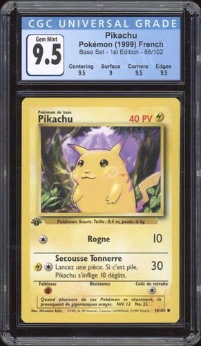 1999 Pokemon FRENCH 1st Edition Base Set Pikachu 58/102 CGC 9.5 MINT + Sub