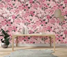 3D Pink Floral Seamless Wallpaper Wall Mural Removable Self-adhesive Sticker100