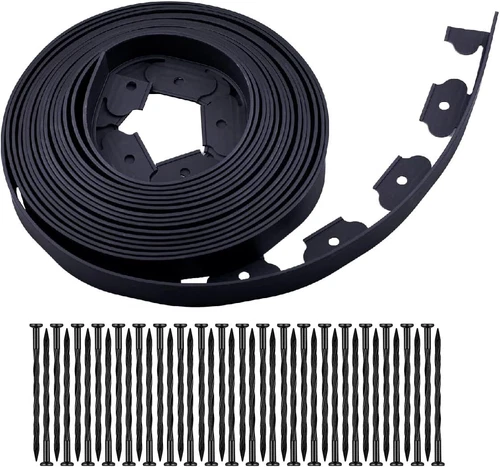 10 Metre Black Flexible Garden Border Grass Lawn Path Edging W/ 30 Plastic Pegs - Picture 1 of 12