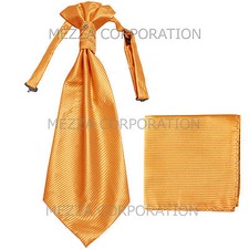 New Vesuvio Napoli Men's Polyester Ascot Cravat Necktie Hankie Stripes Gold