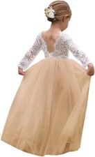 Girl Toddler Tulle Tutu Dress Full-Length Flower Girl Party Dress with Lace