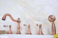 Antique Red Copper 5 Hole Roman Tub Bathtub Faucet with Hand Shower Spray Ztf213