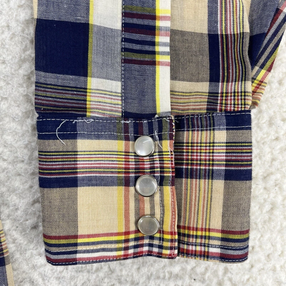 VINTAGE Saturdays In California Shirt Mens Large Yellow Plaid Pearl Snap Western - Image 4 of 4