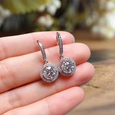 1 Ctw Moissanite Halo Drop Dangle Earring 10K Solid White Gold