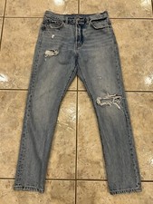 Womens 29X30 Levis Blue Jeans 501 S Skinny Button Fly Distressed Premium Big E