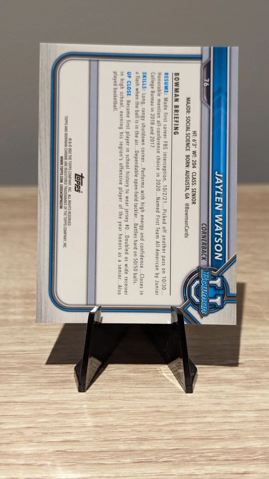 2022 Bowman University Jaylen Watson 1st Pink Refractor #76 Chiefs - Image 2 of 2