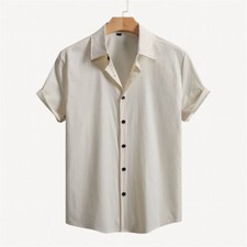 New Men's Button Down Shirts Casual Short Sleeve Dress Shirts Summer Beach Shirt